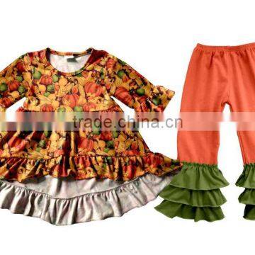 Halloween Pumpkin style Clothing kids Fall Clothes Wholesale Boutique Childrens Ruffle Baby girls Clothes