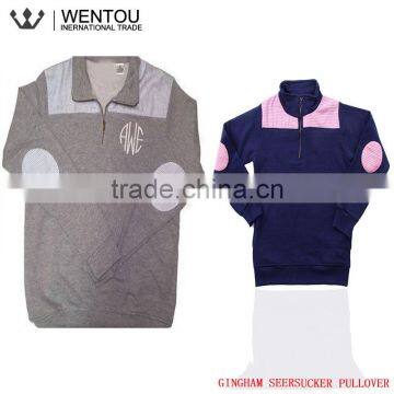 Fashionabel Preppy Look Monogram Seersucker Soft Pullover photo-5
