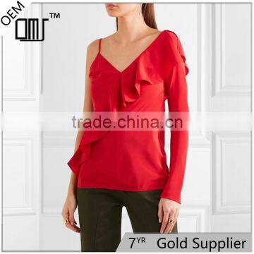 2017 Unique design ruffle blouse lady newest fashion top