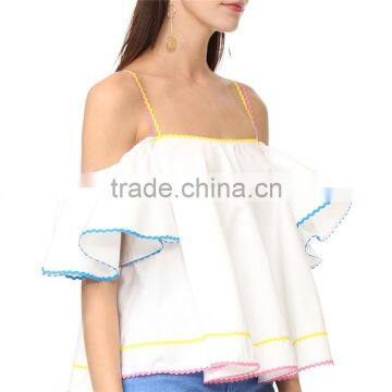 Summer off Shoulder Short Flutter Sleeves Rickrack Latest Designer Blouses photo-3