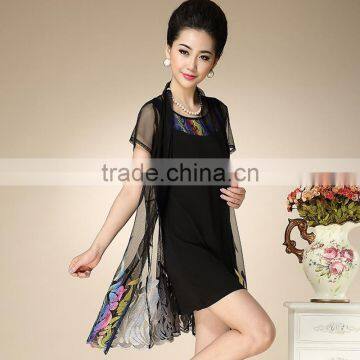 Middle Age Woman Fashion False Two-pieces Dress photo-4