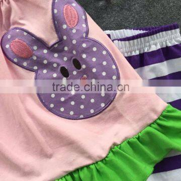 2016 New Baby Girls Kids Easter Pink Purple Bunny Outfits Sleeveless Shirt Summer Outfit With Matching Necklace and Headband Set photo-3