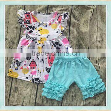 2017 Factory Hot Sale Girl's Summer Thanksgiving Chicken Design Suit Clothing photo-3
