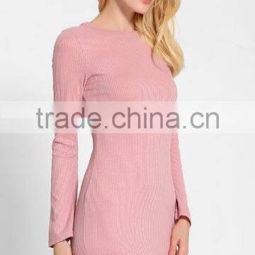 Hot Selling 100 Cotton Pink Skin Tight Knitted Vent Hem Sweater Dress With Wide Sleeves photo-4