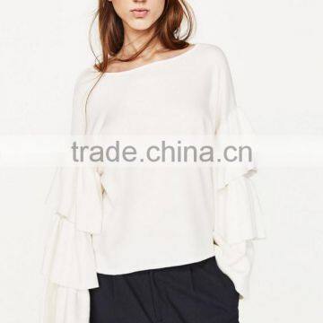 OEM Fctory Ladies Fancy Cotton Loose Knitting Organic Cotton Sweater for Wholesale photo-3