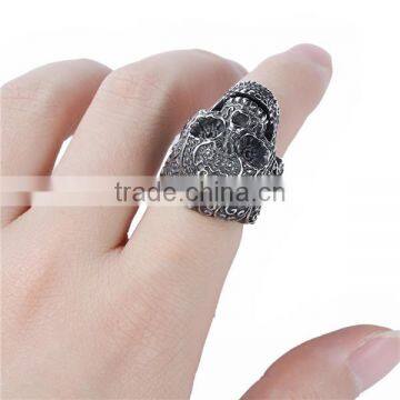 Titanium Steel Punk Unadjustable Rings Antique Silver Skull photo-3
