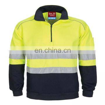 Hi Vis 1/2 Zip men's fluorescent lime polar fleece jacket with Reflective Tape