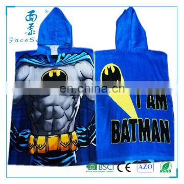 100% cotton velvet poncho towel fabric blue color logo hooded bath towel