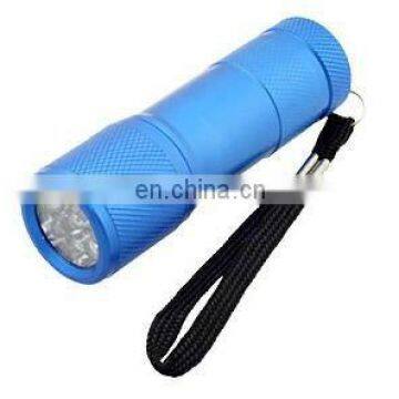 AAA batteries aluminum 9 leds logo mini flashlight w/lanyard strap(various color optional,CE,RoHS approval)