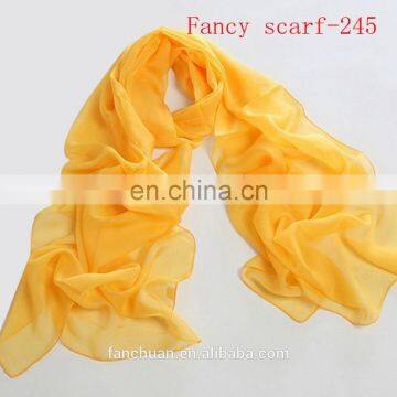 Chiffon Plain Muslim Yellow Scarf