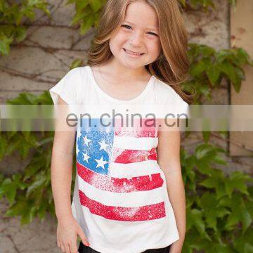 Ivory girls American flag print tee,plain tee,knit tee custom