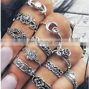 11pcs/set Retro Bohemia Rose Bouquet Jade Flower Totem Knuckle Midi Finger Stacking Ring Jewelry Ring Sets