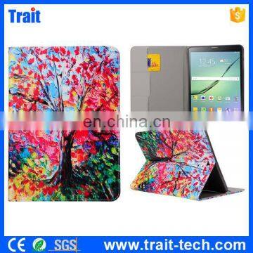 Factory Price Tablet Red Leaves Tree Pattern Card Slots Flip Stand TPU+ PU Leather Case for Samsung Galaxy Tab S2 9.7 T810