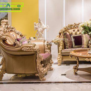 OE-FASHION 3 Seater Golden Wooden Genuine Leather Recliner Chesterfield Sofa photo-2