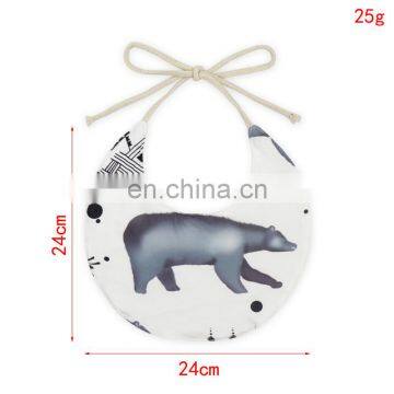 New Design White Baby Bib Printing Animal Pattern Round Shape Tie Baby Bib Saliva Scarf photo-5