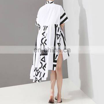 TWOTWINSTYLE Women Back Long Pattern Printed Big Size Shirt Dress New Lapel Short Sleeve Loose Fit Fashion photo-6
