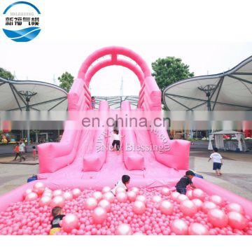 Wholesale customized theme pink inflatable kids dry slide with ocean ball pool