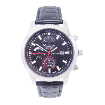 Titanium Case Fashion Gents Watches Man Genuine Leather Multi-Function Quartz Watch photo-2