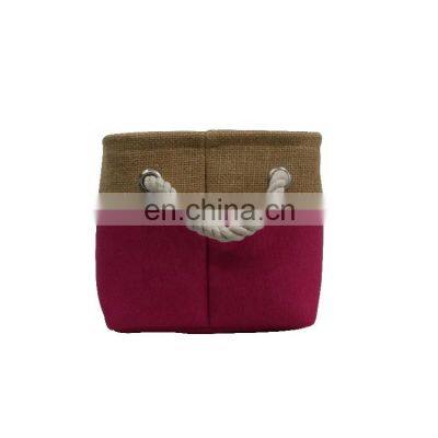 Red Cubes Linen Canvas Toy Gift Hamper Organizer Woven Folding Storage Basket With Handle photo-3