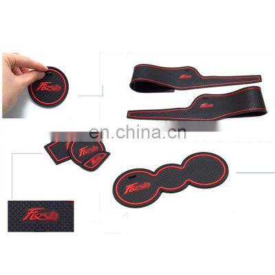 Autoaby For Ford Fiesta 2009 - 2014 Car Accessories 3D Rubber Mat  Interior Cup Pad Door Groove Mat Car Phone Holder