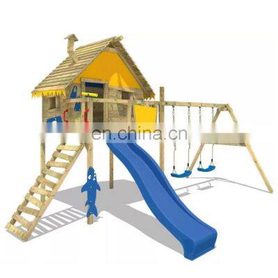 Good Quality Children Wooden Playhouse with Slide Manufacturer Supply Wooden Swing and Slide Outdoor Garden Wooden Playground