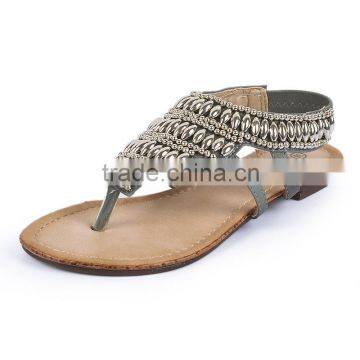 C89522A European Women Bohemia Beaded Falt Sandals Big Size Lady Shoes photo-2