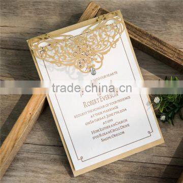 Fancy Gold Jewled Laser Cut Wedding Invitations with Suitable Price