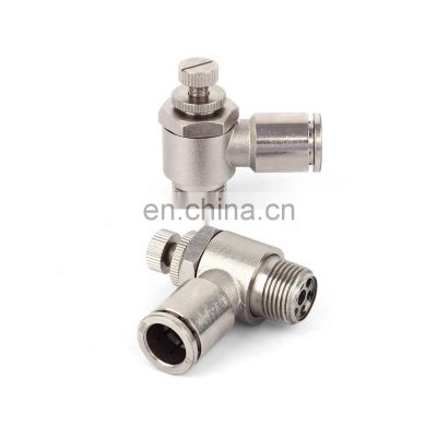 SNS JJSC Series one touch L type 90 degree elbow nickel-plated brass air flow speed control fitting pneumatic throttle valve