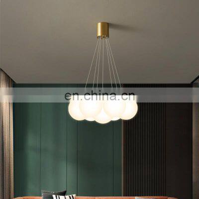 White Glass Ball Shade Pendant Light Modern Chandelier Bubble Glass Ceiling Hanging Lamp For Living Room