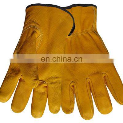 Yellow Wholesale Mens Cow Grain Leather Driving Gloves Riggers Gloves