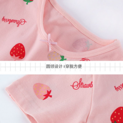 A-class Cotton Strawberry Printed Children's Pajamas Short Sleeved Home Clothing Girl's Pajamas photo-4
