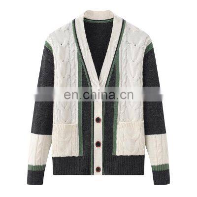 Women's Customized V-Neck Cardigan Wholesale Casual Solid Pattern Chunky Knit Button Winter Cashmere Sweater