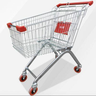 180L Asia 5 Inch PU Wheel Steel Shopping Trolley for Supermarket （surface : Zinc and Transparent Powder Coating） photo-2
