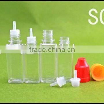 plastic bottles for oil, 10ml 15ml PET bottle, square PET bottle with childproof cap