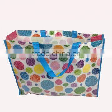 Colorful round dot design easy clean pvc coated cotton shopping bag