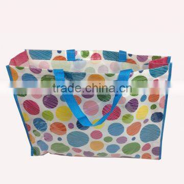 Colorful Round Dot Design Easy Clean Pvc Coated Cotton Shopping Bag