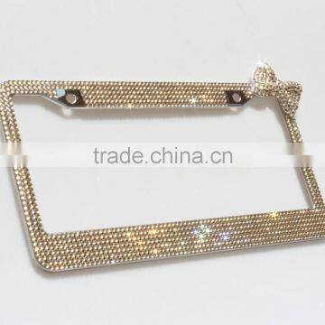 Gold bow girls Bling Crystal License Plate Frames