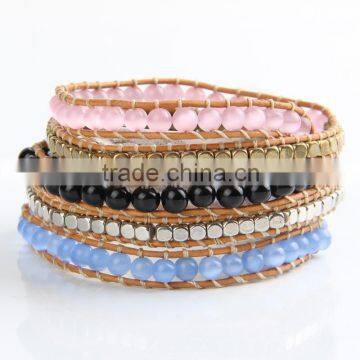 New Crystal Beads With Gold Plated Beads Wrap Bracelets Leather Bracelet With Stones Wholesale Leather Jewelry