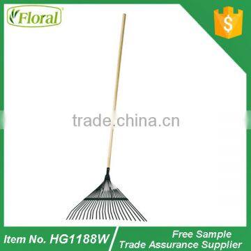 metal leaf rake with wooden handle