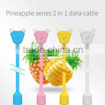 GOLF 2.1A Pineapple Series 2in1data Cable for Iphone 5/5s/6/6s/6plus 1m Quick Charge and Data Pinepple 2in1cable for Micro Phone photo-2