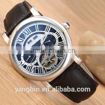 Yangbin fashion skeleton autometic leather band factory Men Watch