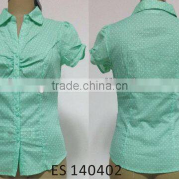 Ladies short sleeve ruffle front blouse