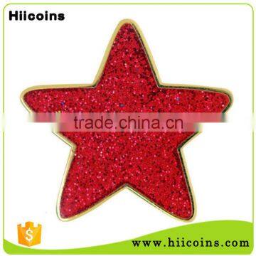 Hard Enamel Red Star Badge With Glitter