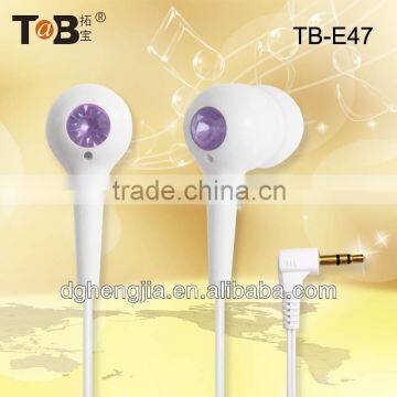 2015 new good quality made in china heart shape in-ear crystal diamond christmas earphones