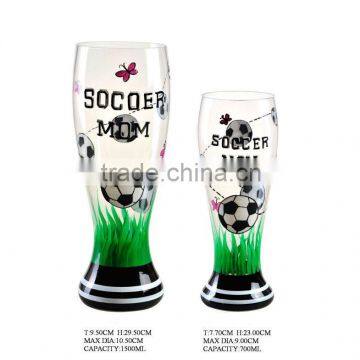 beer glass with football handpainting pattern