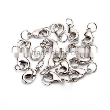 Nice 10mm Rhodium Plated Jewelry Lobster Claw Clasp Findings with 2pcs 5mm Open Jump Rings 20pcs per Bag for Jewelery Making