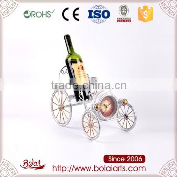 Silver color carriage and red wine bottle design clock unique metal home decor