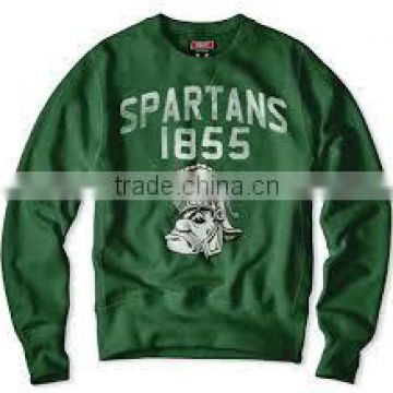 100% Polyester Customer made Pullover Crew Neck Dark Green Sweat Shirt with Spartans printing