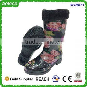 rain boots with collar, long rubber boots, rain boots with fur lining