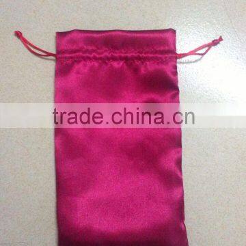 Custom printed red small silk drawstring bags gold satin pouch